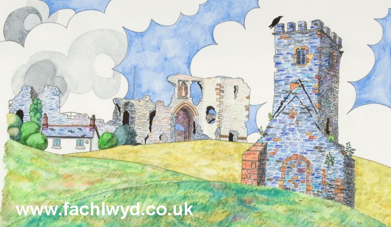 Painting of the Edward Gate, Denbigh Castle by artist Martin Kaye