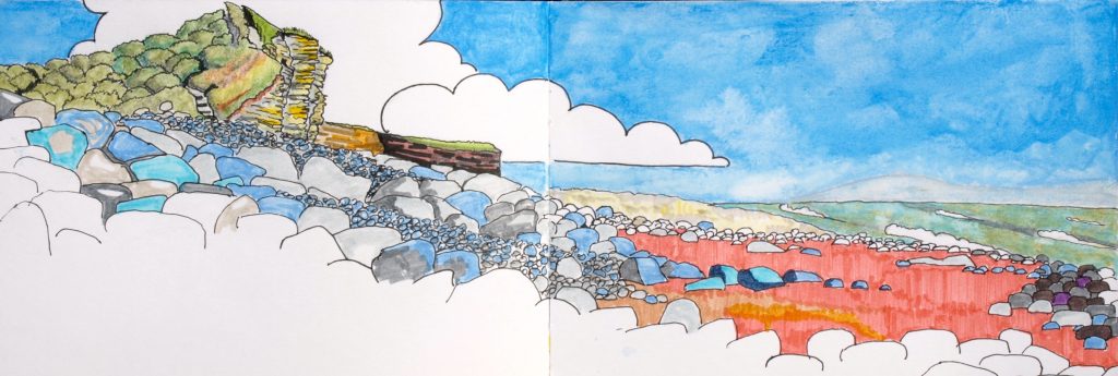Sketchbook drawing of the Beach and Col-huw Point